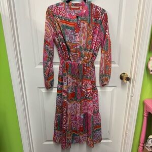 Soft Surroundings Vibrant Patchwork Long Sleeve Dress